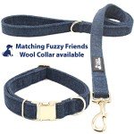 Fuzzy Friends Blue Wool Collar. A Hypoallergenic, Designer Dog Collar with Gold Metal Buckle. This Elegant Boho Dog Collar is a Comfortable Dog Collar and Perfect Girl Dog Collar or boy Dog Collar