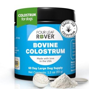 Four Leaf Rover Bovine Colostrum for Dogs - from 100% Grass-Fed New Zealand Cows - for Skin, Gut & Immune Health - 60 Day Large Dog Supply