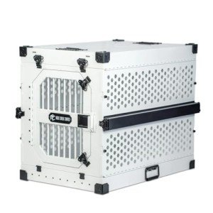 ROCK CREEK CRATES Collapsible Dog Crate: Meticulously Engineered, Durable Aluminum Construction, Non Slip Feet | 10 Year Warranty | Ideal for Indoor & Vehicle Use (White Snowfall, 48 Inch)