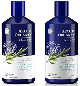 Avalon Organics All Natural Biotin B-Complex Therapy Thickening Shampoo and Conditioner For Hair Loss and Thinning Hair, 14 Fl Oz (Pack of 2)