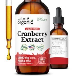 Wild & Organic Cranberry Supplement Drops 12,500 mg - Urinary Tract Support for Women & Men - Pure Cranberry Extract Liquid Supplement - Vegan, Sugar & Alcohol-Free Tincture - 2 fl oz