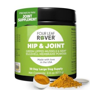 Four Leaf Rover Hip & Joint - Mobility & Joint Support with Glucosamine and Chondroitin for Dogs, 2.4 oz - 22 to 60 Day Supply, Depending on Dog’s Weight - Vet Formulated - Easy to Mix - Delicious