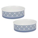 Bone Dry Trellis Paw Print Pet Bowl Set Microwave & Dishwasher Safe, Non-Slip Silicone Bottom for Less Mess, Large 7.5x2.4, Stonewash Blue, 2 Count