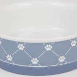 Bone Dry Trellis Paw Print Pet Bowl Set Microwave & Dishwasher Safe, Non-Slip Silicone Bottom for Less Mess, Large 7.5x2.4, Stonewash Blue, 2 Count