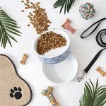 Bone Dry Trellis Paw Print Pet Bowl Set Microwave & Dishwasher Safe, Non-Slip Silicone Bottom for Less Mess, Large 7.5x2.4, Stonewash Blue, 2 Count