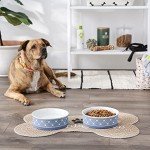 Bone Dry Trellis Paw Print Pet Bowl Set Microwave & Dishwasher Safe, Non-Slip Silicone Bottom for Less Mess, Large 7.5x2.4, Stonewash Blue, 2 Count