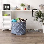 Bone Dry Pet Storage Collection Paw and Bone Print, Large Round, 15x18x18, Stonewash Blue Trellis