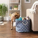 Bone Dry Pet Storage Collection Paw and Bone Print, Large Round, 15x18x18, Stonewash Blue Trellis