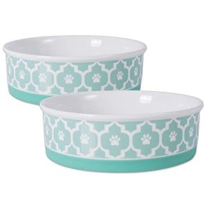 Bone Dry Lattice Collection Pet Bowl & Canister, Large Set, 7.5x2.4", Aqua, 2 Count