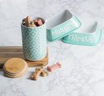 Bone Dry Lattice Collection Pet Bowl & Canister, Treat Canister, 4x6.5", Aqua