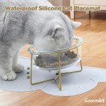 Gentledog Elevated Glass Cat Bowls with Waterproof Food Mat, 15° Tilt Anti-Vomit Cat Feeding Bowl with Anti Slip Stand, Raised Cat Bowls for Indoor Cats and Dogs