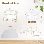 Gentledog Elevated Glass Cat Bowls with Waterproof Food Mat, 15° Tilt Anti-Vomit Cat Feeding Bowl with Anti Slip Stand, Raised Cat Bowls for Indoor Cats and Dogs