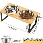 FUNACAY Elevated Dog Bowls - Double 54 oz Bowls， Bamboo 15° Tilted Raised Dog Bowl Stand with 2 Stainless Steel Bowls for Small & Medium Dogs, Indoor Dogs and Adult Cats Feeder