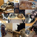 FUNACAY Elevated Dog Bowls - Double 54 oz Bowls， Bamboo 15° Tilted Raised Dog Bowl Stand with 2 Stainless Steel Bowls for Small & Medium Dogs, Indoor Dogs and Adult Cats Feeder