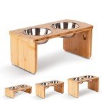 Elevated Dog Bowls, Bamboo Raised Dog Bowl for Medium Dogs, with 2 Stainless Steel Bowls (7'' Tall-30 oz Bowl)
