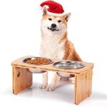 Elevated Dog Bowls, Bamboo Raised Dog Bowl for Medium Dogs, with 2 Stainless Steel Bowls (7'' Tall-30 oz Bowl)