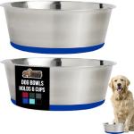 GORILLA GRIP Set of 2 Dog Bowls, Holds 6 Cups (48 fl oz), Heavy Duty Metal Food and Water Bowl for Feeding Dogs and Cats, Dishwasher Safe, Rust Resistant Stainless Steel, BPA Free Rubber Base, Blue