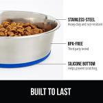 GORILLA GRIP Set of 2 Dog Bowls, Holds 6 Cups (48 fl oz), Heavy Duty Metal Food and Water Bowl for Feeding Dogs and Cats, Dishwasher Safe, Rust Resistant Stainless Steel, BPA Free Rubber Base, Blue