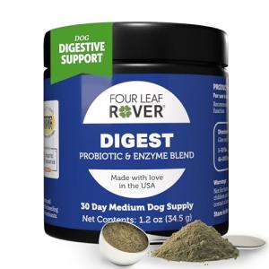 Four Leaf Rover Digest - Dog Digestive Support with Digestive Enzymes and Probiotics - Supports a Healthy Liver - Veterinarian Formulated - 30 Day Medium Dog Supply