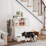 PawHut Dog Feeding Station with 2 Storage Cabinets, Pet Feeding Station with 2 Elevated Dog Bowls, Side Hooks, Anti-tip Kit, Hidden Pet Feeder Station for Feeding & Watering, White