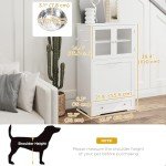 PawHut Dog Feeding Station with 2 Storage Cabinets, Pet Feeding Station with 2 Elevated Dog Bowls, Side Hooks, Anti-tip Kit, Hidden Pet Feeder Station for Feeding & Watering, White