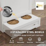 PawHut Dog Feeding Station with 2 Storage Cabinets, Pet Feeding Station with 2 Elevated Dog Bowls, Side Hooks, Anti-tip Kit, Hidden Pet Feeder Station for Feeding & Watering, White