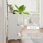 PawHut Dog Feeding Station with 2 Storage Cabinets, Pet Feeding Station with 2 Elevated Dog Bowls, Side Hooks, Anti-tip Kit, Hidden Pet Feeder Station for Feeding & Watering, White