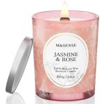 M&SENSE Jasmine Rose Candle, Wooden Wick Scented Candle Gifts for Women, 100 Hours Slow Burning Natural Soy Candles 18oz, Stress Relief Aromatherapy Candles Home Decor, Gifts for Her Him