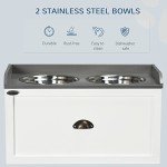 PawHut Dog Feeding Station with Storage Drawer, Dog Food Storage Cabinet with 2 Removable Elevated Dog Bowls for Large Sized Dogs, White