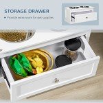 PawHut Large Elevated Dog Bowls with Storage Drawer Containing 11L Capacity, Raised Dog Bowl Stand Pet Food Bowl Dog Feeding Station, White