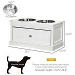 PawHut Large Elevated Dog Bowls with Storage Drawer Containing 11L Capacity, Raised Dog Bowl Stand Pet Food Bowl Dog Feeding Station, White