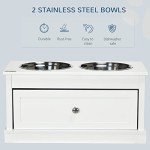 PawHut Large Elevated Dog Bowls with Storage Drawer Containing 11L Capacity, Raised Dog Bowl Stand Pet Food Bowl Dog Feeding Station, White