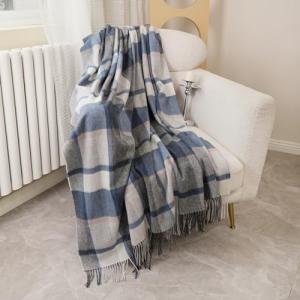 Temminc Large Pure Wool Fringed Throw Blanket