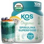 KOS Organic Spirulina Powder - USDA Certified Organic, 109 Servings of Superfood Powder for Smoothies & Juices, Non-Irradiated Blue Green Algae, Plant Based with Antioxidants, Vegan (13.5oz)