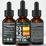 Organic D3 K2 Drops with Omega 3 - 2 Pack
