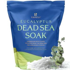 Yareli Dead Sea Bath & Foot Soak, Eucalyptus Magnesium Bath Salt Flakes, Alternative to Epsom Salt, 5lbs with Over 250,000mg of Elemental Magnesium Per Bag