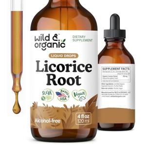 Wild & Organic Licorice Root Tincture - Digestive, Lung & Skin Support - Licorice Root Extract Liquid Drops - Vegan, Sugar & Alcohol-Free Supplement - 4 fl oz