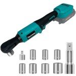 3/8" Brushless Ratchet Wrench Compatible with Makita 18V Battery, 74Ft-Lbs Electric Cordless Ratchet, Square Drive Wrench with Variable Speed, 1/4" Adapter, 3" Extension Bar & 7 Sockets (Tool Only)