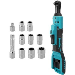 Cordless Ratchet Wrench Kit for Makita 18V Battery, 45 Ft-lbs 3/8" Power Ratchet Wrench Ratcheting Wrench Tool Kit, 8PCS Sockets, Extension Bar, 1/4" Adaptor, Variable Speed Trigger(Tool Only)