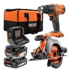 RIDGID 18V Cordless 1/2 in. Drill/Driver and 6-1/2 in. Circular Saw Combo Kit with 2.0 Ah and 4.0 Ah Battery, Charger, and Bag