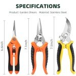 3-Pack Stainless Steel Pruning Shears and Snips