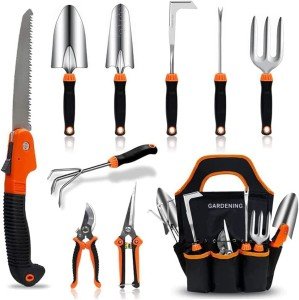 10-Piece Stainless Steel Garden Tool Set with Tote