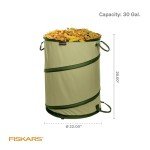 Fiskars Kangaroo Collapsible Garden Bag for Yard Waste, 30 Gallon Reusable Container for Lawn Care and Gardening