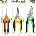 Ceksezx 3 Pack Stainless Steel Pruning Shears & Garden Scissors, Premium Handheld Clippers for Gardening, Plants, Flowers, Shrub Trimming - Ergonomic Design with Durable Blades