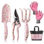 WORKPRO 5PCS Gardening Tools, Aluminum Heavy Duty Garden Tool Set with Bag, Ideal Gardening Gifts for Women, Pink