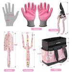 WORKPRO 5PCS Gardening Tools, Aluminum Heavy Duty Garden Tool Set with Bag, Ideal Gardening Gifts for Women, Pink