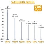 KURUI 700pcs Hardware Nails for Hanging Pictures, Assorted Kit, Up to 2" Long, Silver Galvanized Steel Picture Hanging Nails
