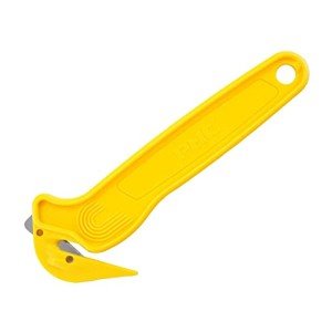 Pacific Handy Cutter Disposable Film Cutter NSF Certified Food Safe Safety Box Cutter & Bladeless Tape Splitter Perfect for Cryovac, Plastic Bags, & Shrink Wrap Yellow