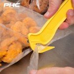 Pacific Handy Cutter Disposable Film Cutter NSF Certified Food Safe Safety Box Cutter & Bladeless Tape Splitter Perfect for Cryovac, Plastic Bags, & Shrink Wrap Yellow