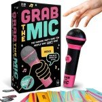 Lucky Egg Official Grab The Mic – Family Karaoke Game, 8+ Year Olds, 2-10 Players - Board Game for Bad Singers with 250 Lyrics (125 Cards) for Hilarious Game Nights & Birthday Party, Kids Gift